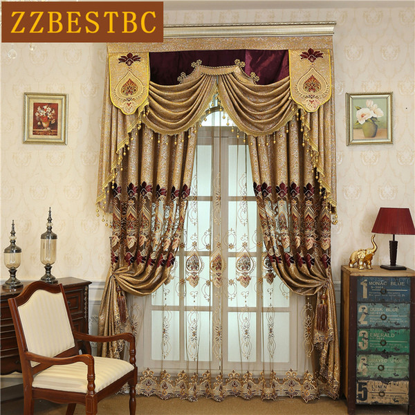 European luxury royal villa dark gold embroidered blackout Curtains for Living Room Classic high quality Curtain for Bedroom