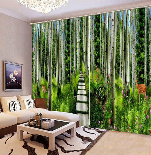 Curtain 3d Beautiful Forest Flowers Filled With Deer Hordes 3D Landscape Curtains Living Room Bedroom Beautiful Practical Blackout Curtains