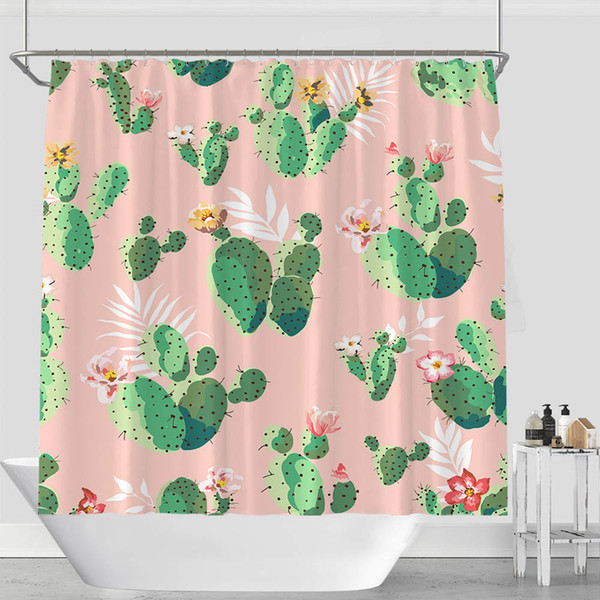 Pink Catus Bath Curtain Wholesale Blanks 180*180cm Polyester Curtains with 12pcs White Plastic Rings Custom Shower Curtain DOMIL1061217