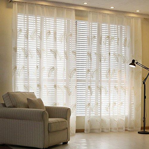 Sheer Curtains Machine Washable Beautiful Feather Pattern Embroidered Sheer Window Elegance Curtains Half Shading Fresh Sheer Screens Light