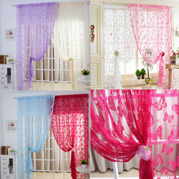 1Pc Door Curtain Window Butterfly Pattern Tassel String Room Divider Scarf Sheer Curtains E00638