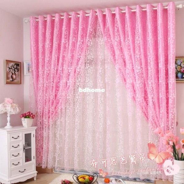 Rustic pink flock printing curtain shalian window screening princess real finished products customize curtain