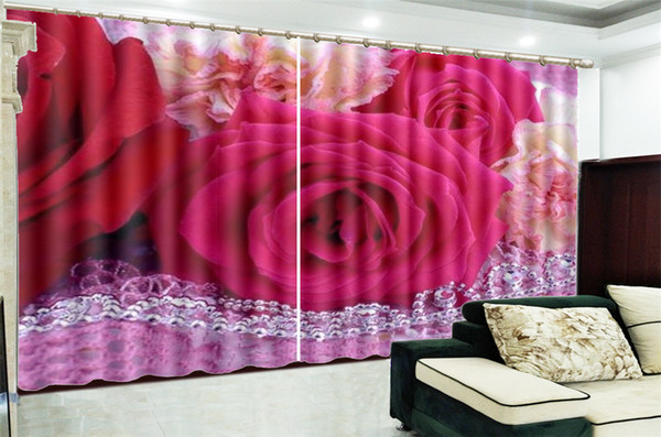 3d Curtain Delicate Rose Diamond Jewelry 3d Flower Curtain Decoration Indoor Living Room Bedroom Kitchen Window Blackout Curtain