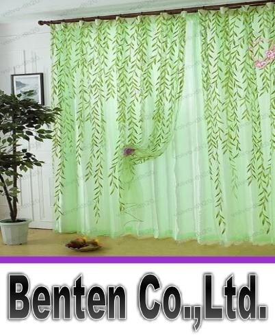 Green Scenic window curtain modern rustic balcony window screening curtain tulle home decoration fabric decorative curtain leaf LLFA