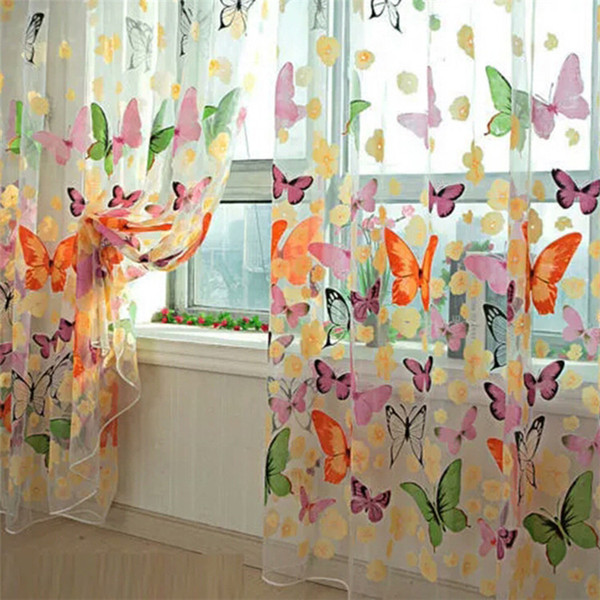 Big Butterfly Yarn Window Screening can no Washable Offset Printing Curtains Rotten Flower Dust Proof Sun Shading Lightweight Curtain T6C042