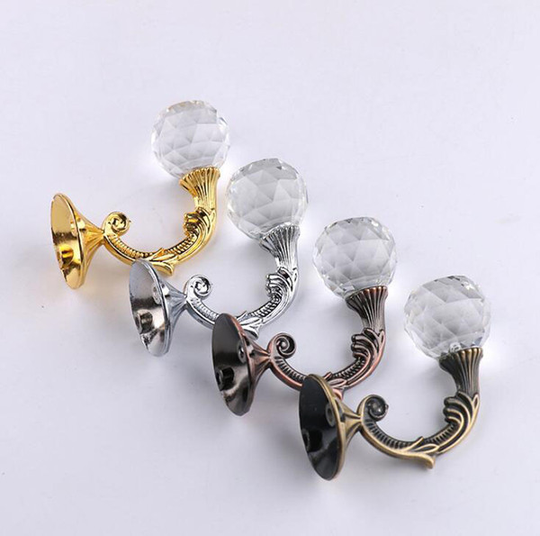 High Quality 2pcs/set Metal Crystal Glass Curtain Holdback Wall Tie Back Hooks Hanger Holder Free Shipping