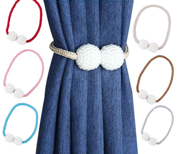 Curtain Band Magnetic Snap Pearl Curtain Loop Hook Rope Tied Cord Simple Modern Ball Shape Multi Colors