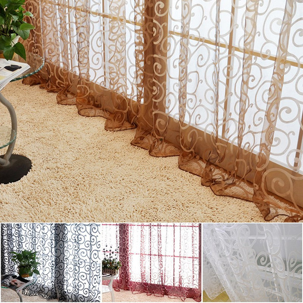 Special Pastoral Floral Tulle Voile Door Scarf Valances Drape Sheer Window Curtains Sheer Curtains