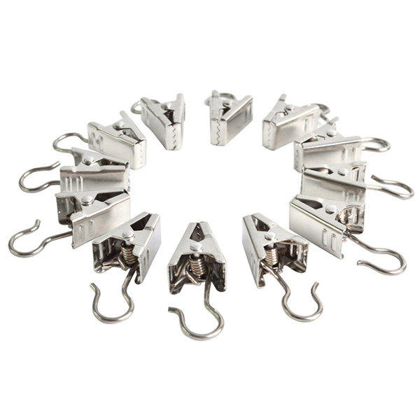 Heavy Duty stainless steel Curtain Clips W Hook Metal Silver Tone Spring Curtain Drapery metal Clips Hook