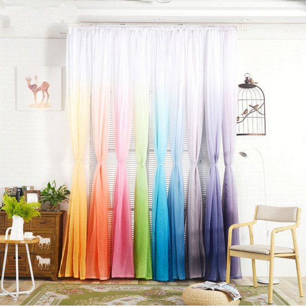 New Sheer Curtains Gradient Color Print Voile Gray Window Modern Living Room Curtains Tulle Sheer Fabrics Rideaux Cortinas