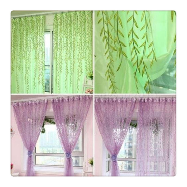 2017 Hot Comemall Tulle CatkinsDoor Balcony Sheer Curtains Willow Pattern Voile Sheer Scarfs Window Screens Valance For Bed Living Room