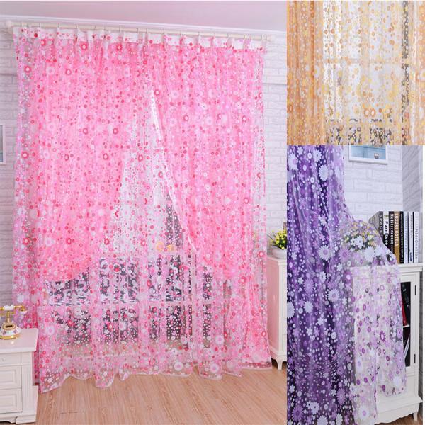 Floral Tulle Voile Door Window Curtain Drape Panel Sheer Scarf Valances