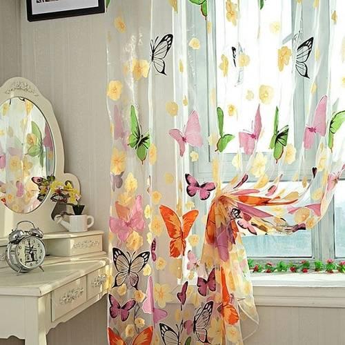 Butterfly Printed Tulle Voile Door Window Balcony Sheer Panel Screen Curtain Home Room Hanging Decor Children's Room Curtain