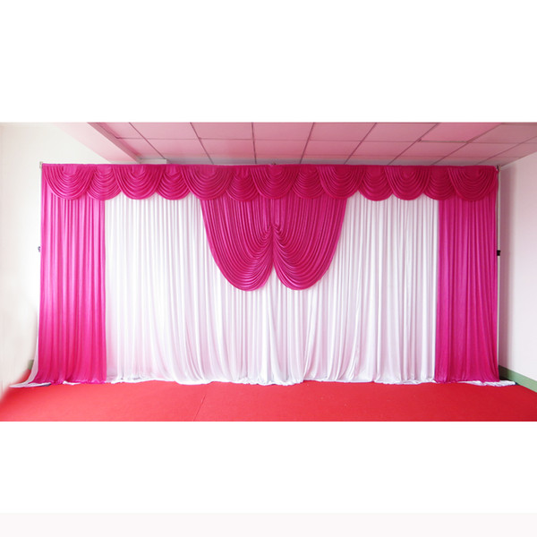 1PCS MOQ 3m*6m Ice Silk Fabric High Quality White Backdrop & Colorful Swag Drape Curtain For Wedding Use