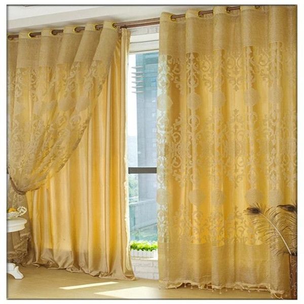 Wholesale-Fashion Gold Jacquard curtains Voile / Tulle / Sheer Yarn Window Curtain without blackout curtain