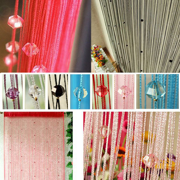 1*2m Tassel Curtain Crystal Beads Tassel Silk String Curtain Window Door Divider Sheer Curtains Valance Door Windows Panel Curtain