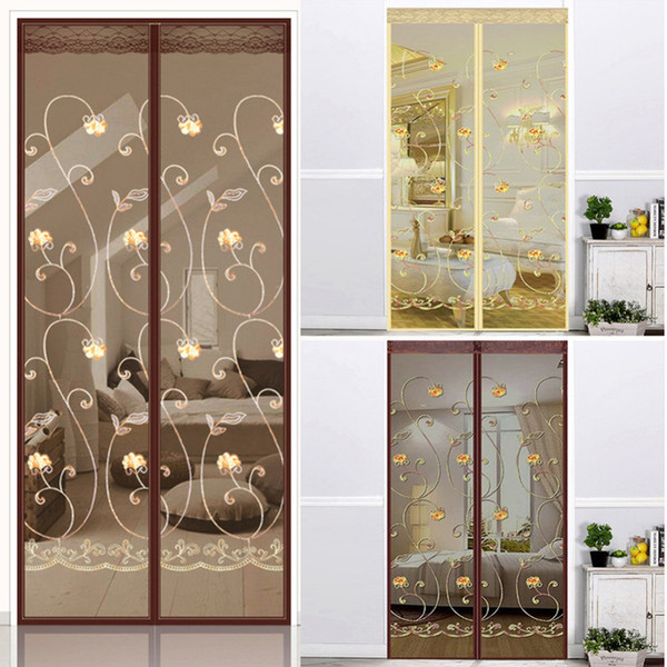 Hook Loop Fastener Embroidery Ventilate Sheer Curtains Anti Mosquito Magnetic Tulle Curtain Door Screen Magnetic Fly Screen Mesh Net