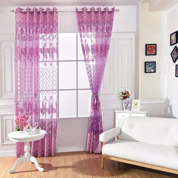 Home Curtain Tropical Floral Print Semi Sheer Curtains for Living Room Bedroom Kitchen Printed Flower Window Curtains Tulle