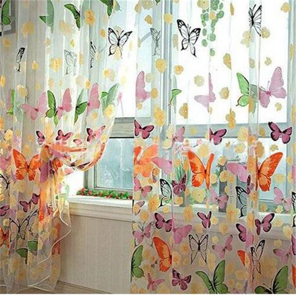 Romantic Butterfly Transparent Curtains Tulle 1x2m for Casement And Door Sheer Curtains