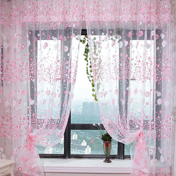 100 x 270cm Chiffon Gauze Voile Wall Living Room Divider Floral Printed Window Curtain Floral Printed Tulip Pattern Sun-shading Bedroom NB