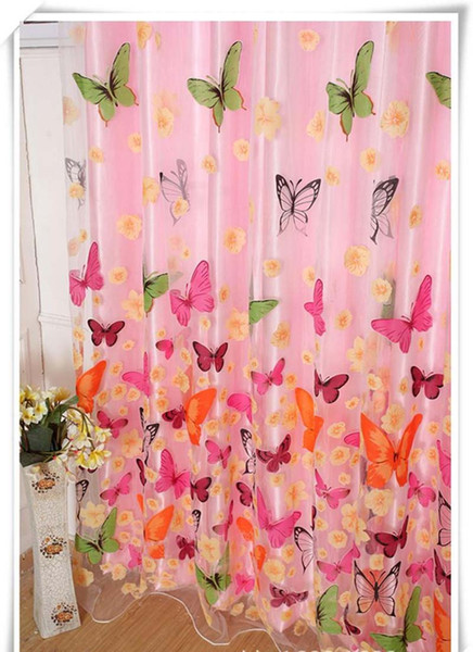 Sheer Curtains 200cm*100cm New for living room bedroom girl Butterfly Print Sheer Window Panel Curtains Room Divider Hot Sales