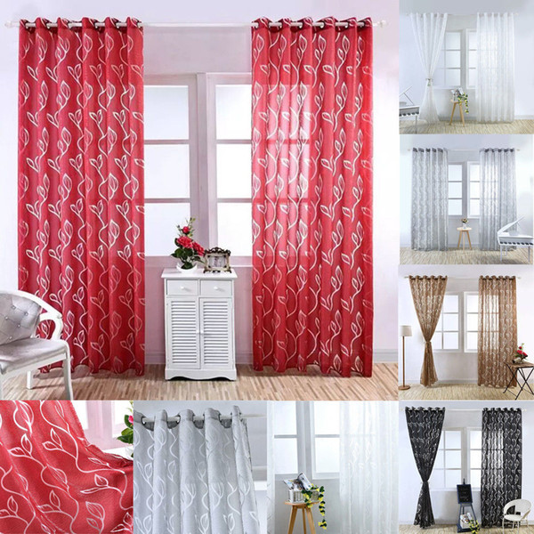 Sheer Curtains Floral Room Door Sheer Voile Window Valances Panel Drape Curtain Tulle Scarfs Window Screens Leaf Bubble Cut Flower Screen