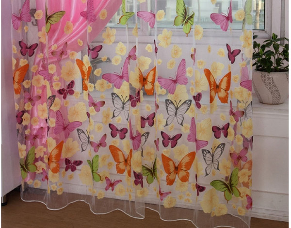 burnout butterfly child sheer curtains for baby room window screening tulle curtain panel for kids living room voile curtains free shipping