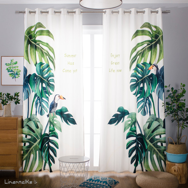 Fashion Window Bedroom Curtains Flamingo Europe Style Blackout Linen Sheer Finished Curtain Ready-made Curtains Punching & Hooks 2 Panels