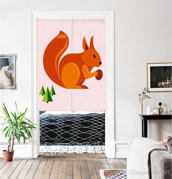 Wholesale 85*120cm Cartoon Squirrel Nursery Door Curtain Cotton Linen Pantry Curtain NewYear Festival Wedding Children Kids Room Decor