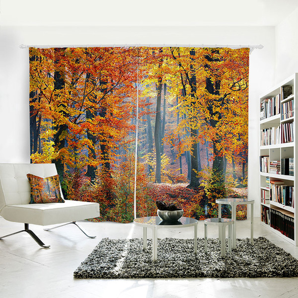 Digital printing personality Custom curtain Vision of Maple Leaf Forest drapes Extra wide Blackout curtain party decorat