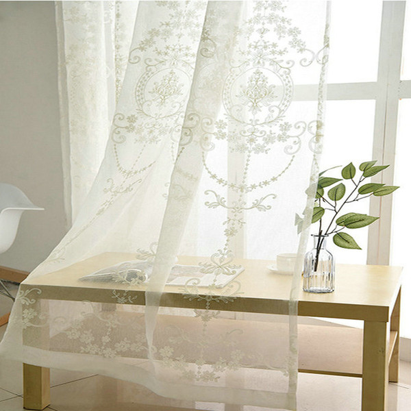 Solid Cotton Linen Embroidery Floral Printed Window Sheer Curtain for Living Room Bedroom Tulle Fabric Modern Ready Made Home Decoration