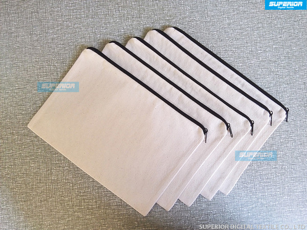 (100pcs/lot)Blank Natural & White &Black Color 12oz Pure Cotton Canvas Cosmetic Bags Blank Cotton Zipper Pouch For Custom Printing No Lining