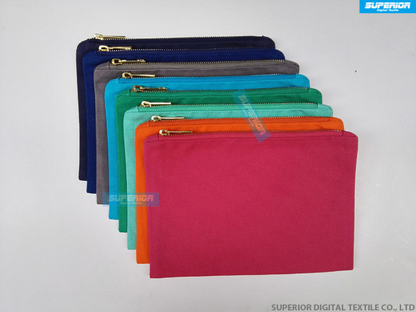 Simple Solid Colors Pure Cotton Canvas Cosmetic Bag Blank Makeup Bag With High Quality Golden Metal Zip Have 8 Colors Match Lining & Zipper