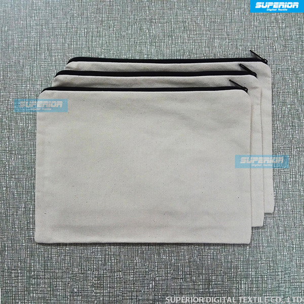 (10pcs/lot) Blank Natural & White Color 12oz Pure Cotton Canvas Cosmetic Bags Blank Cotton Zipper Pouch For Custom Printing Have Lining