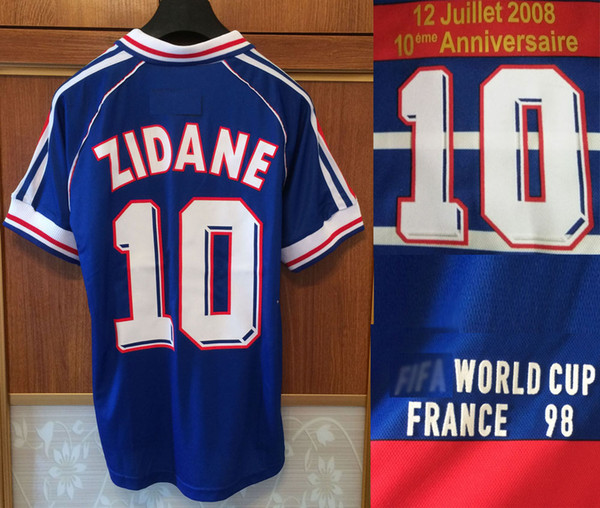 2008 Retro Zidane Jersey Henry 1998 With Match Details 10 Anniversaire Celebration des 10ans de la victoire en Coupe du Monde Patch