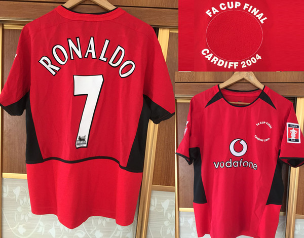 2004 FINAL THE FA CUP Ronaldo Soccer Jersey Retro Giggs v.Nistelrooy Solskjaer Keane Vintage Classic Camisa de futebol Soccer Patch Badge