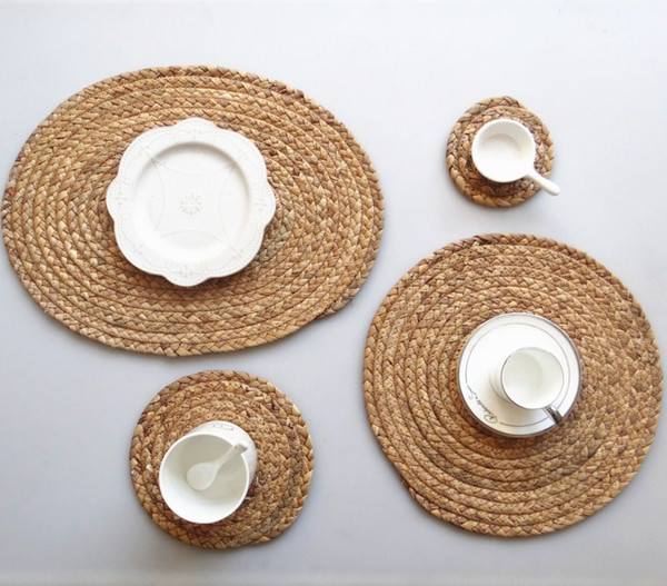 New original eco-friendly straw-woven round and thick household tables heat-proof cushions cups dishes pots and cushions