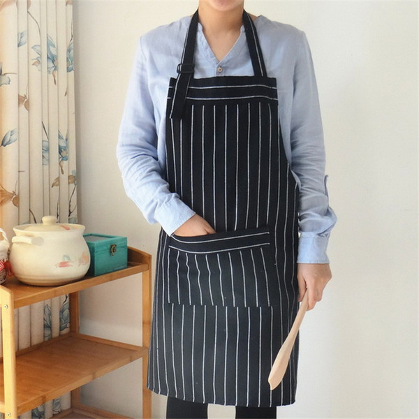 New Aprons Simple Black Blue Stripe Uniform Unisex Adult Aprons for Woman Men's Male Lady's Kitchen Cooking Pinafores