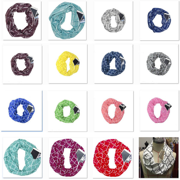 New Women Infinity Scarves With Zipper Pocket Lightweight Arrow Star Elk Print Ring Scarves Storage Bib Christmas Party Favor Gift HH7-1891