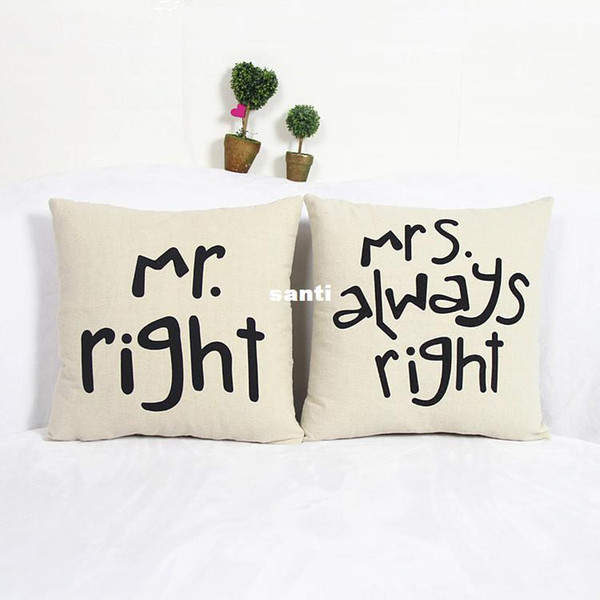 Popular Funny Mr Right Mrs Al ways Right Print Blend Cotton Linen Pillow Case Bed Sofa Cushion Cover Home Accessories