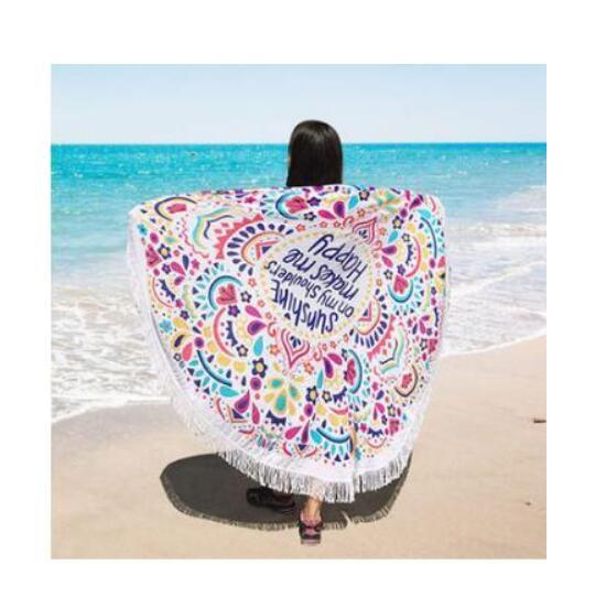 Round Sunshine on My Shoulder Mades Me Happy Beach Tassel Tapestry Towel Summer Swimming Sunbath Beach Towels Yoga Mat 20pcs