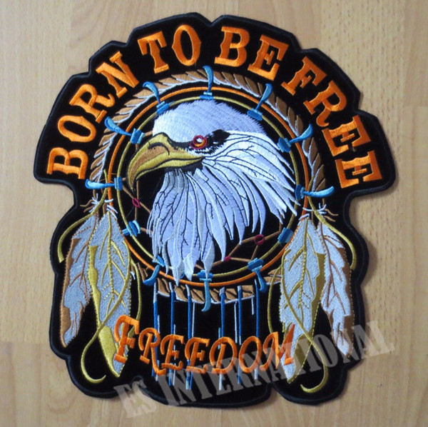 11.8 inches Indian Eagle large Embroidery Patches for Jacket Motorcycle Biker 30CM*27CM BORN TO BE FREE FREEDOM