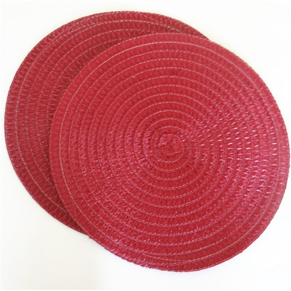 2pcs Red texture PP woven round meal cushion, plate cushion, table cushion holiday cushion, western meal cushion