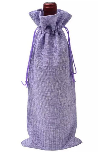 Fashion Pure color Jute Burlap Red Wine Bag Wine Bottle cover bags with Drawstring Pouch Bags 35*15cm FREE shipping