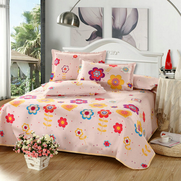 New Linen Flat sheet Summer Sleeping Mat Bed Sheet, Romantic Pink Floral Folding Bed-mat for Summer Home Textile Adults Kids Gift