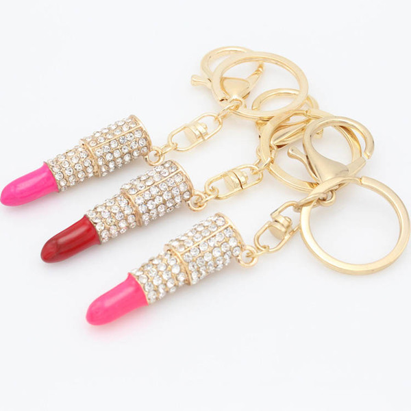 2017 Fashion Rhinestone Crystal Lipstick Keyring Charm Bag Purse Car Pendant Key Chain Free DHL XL-269