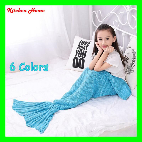 2 PCS Lot Kids Mermaid Tail Blanket Super Soft Hand Children Sofa Blanket Air-condition blanket Crocheted Popular Fashion Sleeping Bag