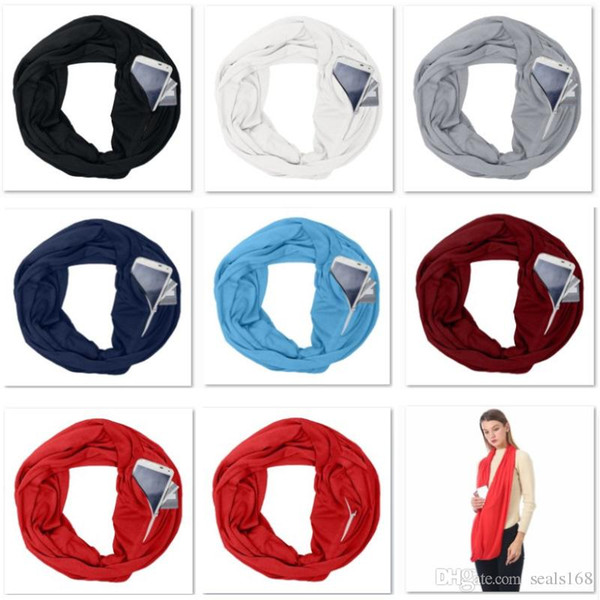 Hot Pocket Scarves For Women Girls Double Layer Infinity Scarf Wrap Hidden Zipper Pocket Travel Scarfs Storage Bib Christmas Gift JHH7-1890