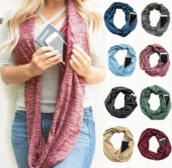 Scarf with pocket Convertible Journey Women Wrap with Secret Hidden Zipper Pocket infinity Travel Scarfs Woman Man