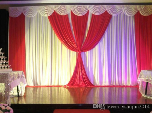 Romantic White and Fuchsia Ice Silk Wedding drape Wedding decoration Backdrop 3*6M for Wedding Decoration Stage Backdrops Curtain